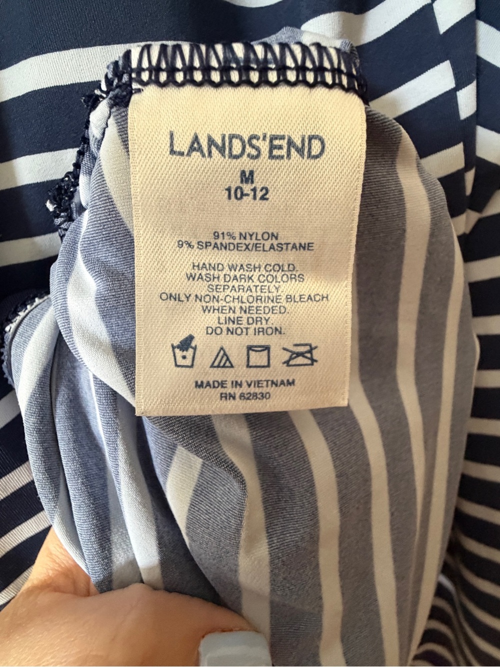 Lands' End Navy and White Striped V-Neck Top Medium 10-12 Nylon/Spandex EUC - Picture 5 of 8